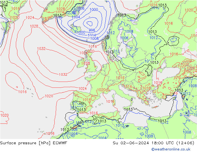 Luchtdruk (Grond) ECMWF zo 02.06.2024 18 UTC