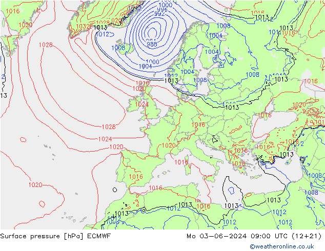 Bodendruck ECMWF Mo 03.06.2024 09 UTC