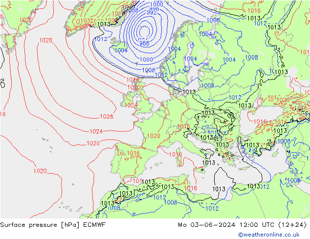 地面气压 ECMWF 星期一 03.06.2024 12 UTC