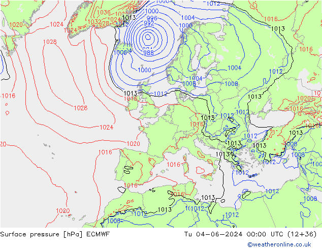 Presión superficial ECMWF mar 04.06.2024 00 UTC