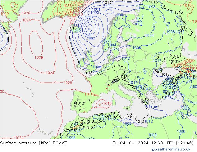 Luchtdruk (Grond) ECMWF di 04.06.2024 12 UTC