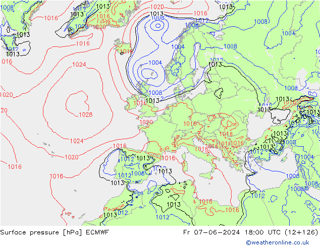 地面气压 ECMWF 星期五 07.06.2024 18 UTC