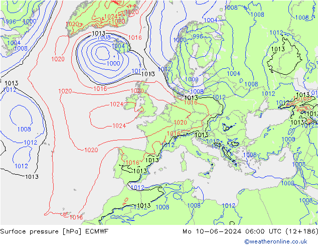 pressão do solo ECMWF Seg 10.06.2024 06 UTC