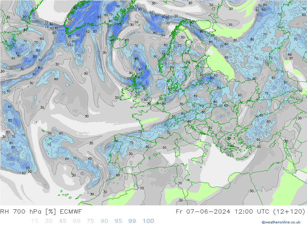 RH 700 hPa ECMWF Fr 07.06.2024 12 UTC