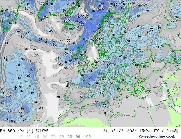 Humedad rel. 850hPa ECMWF dom 02.06.2024 15 UTC