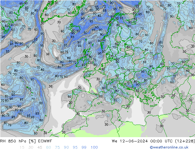 RH 850 гПа ECMWF ср 12.06.2024 00 UTC