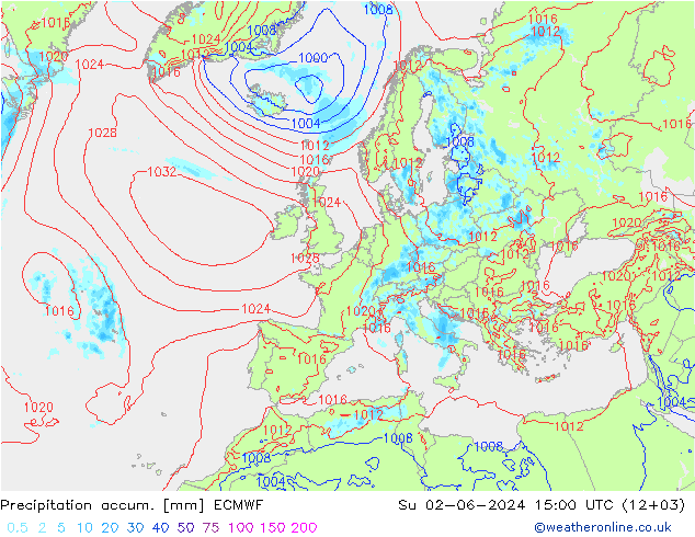 Precipitation accum. ECMWF Dom 02.06.2024 15 UTC