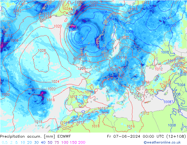 Precipitation accum. ECMWF Fr 07.06.2024 00 UTC