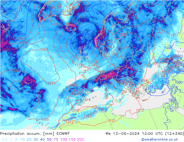 Precipitation accum. ECMWF Qua 12.06.2024 12 UTC