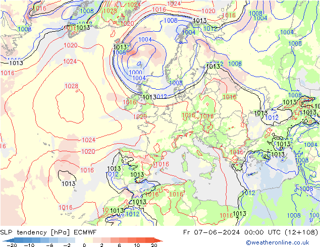 SLP tendency ECMWF Pá 07.06.2024 00 UTC
