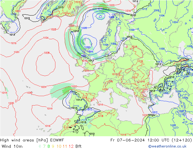 High wind areas ECMWF ven 07.06.2024 12 UTC