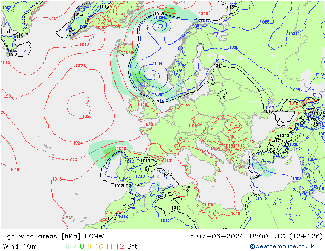 High wind areas ECMWF  07.06.2024 18 UTC