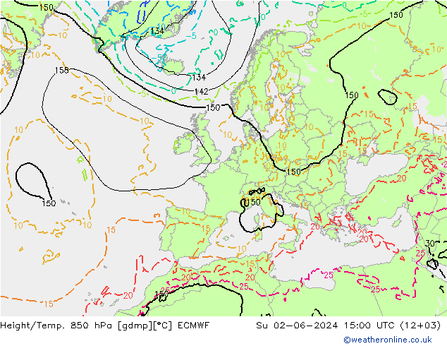 Height/Temp. 850 hPa ECMWF nie. 02.06.2024 15 UTC