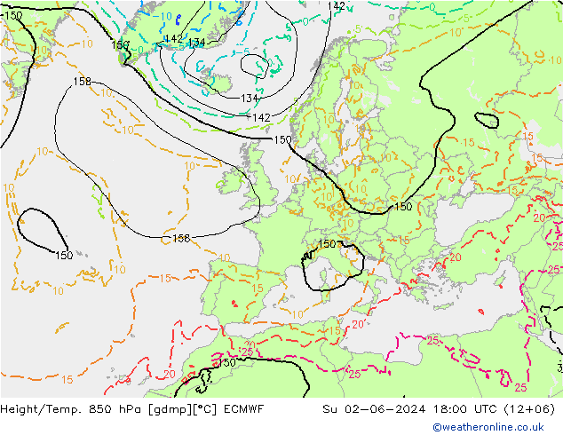 Height/Temp. 850 hPa ECMWF 星期日 02.06.2024 18 UTC