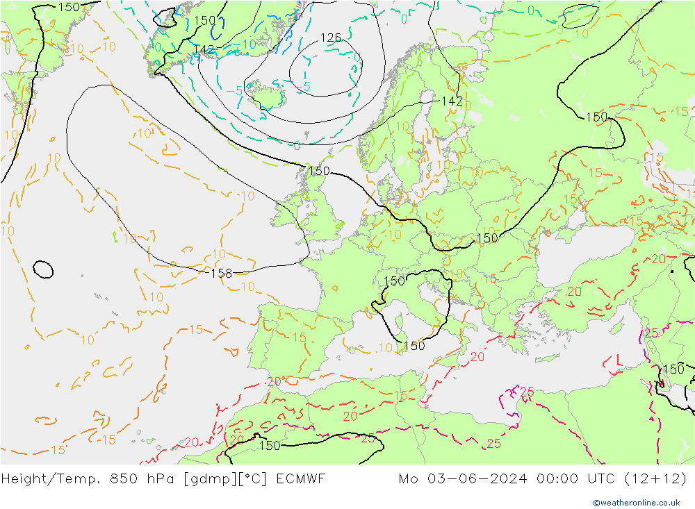 Z500/Yağmur (+YB)/Z850 ECMWF Pzt 03.06.2024 00 UTC