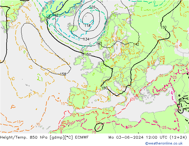 Hoogte/Temp. 850 hPa ECMWF ma 03.06.2024 12 UTC