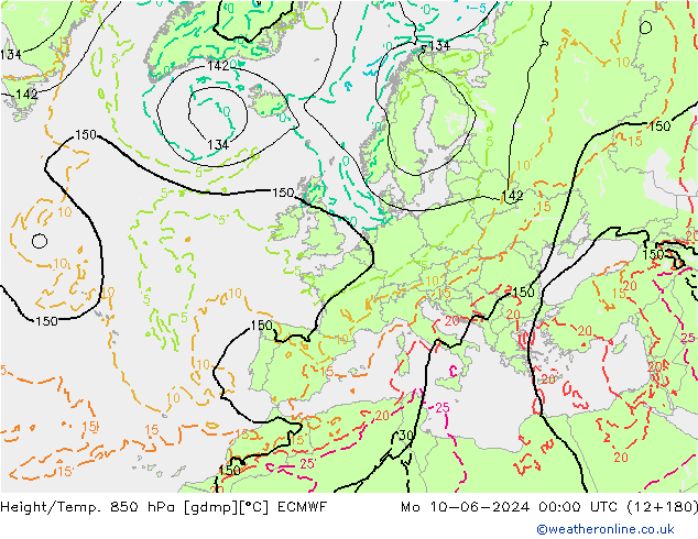 Height/Temp. 850 hPa ECMWF Mo 10.06.2024 00 UTC