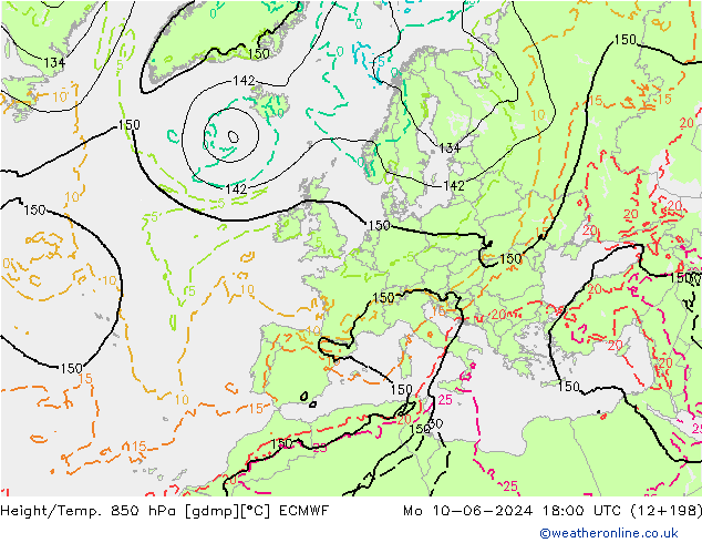 Height/Temp. 850 hPa ECMWF Po 10.06.2024 18 UTC