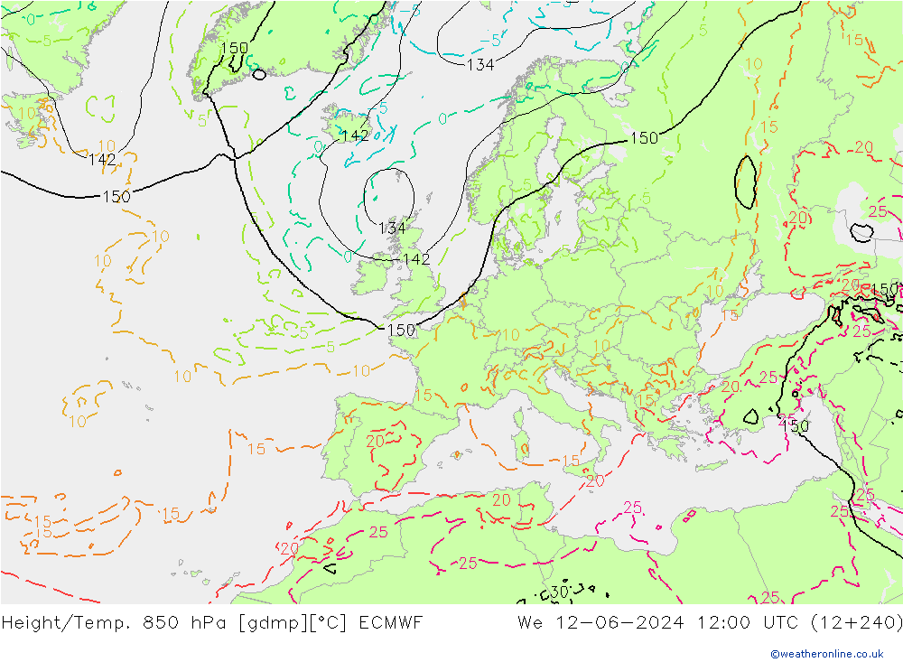 Height/Temp. 850 hPa ECMWF We 12.06.2024 12 UTC