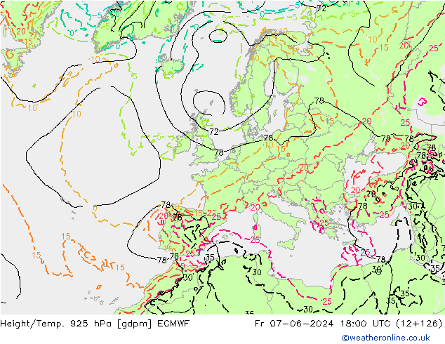 Yükseklik/Sıc. 925 hPa ECMWF Cu 07.06.2024 18 UTC