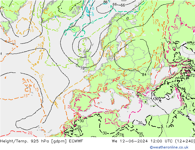Height/Temp. 925 hPa ECMWF St 12.06.2024 12 UTC