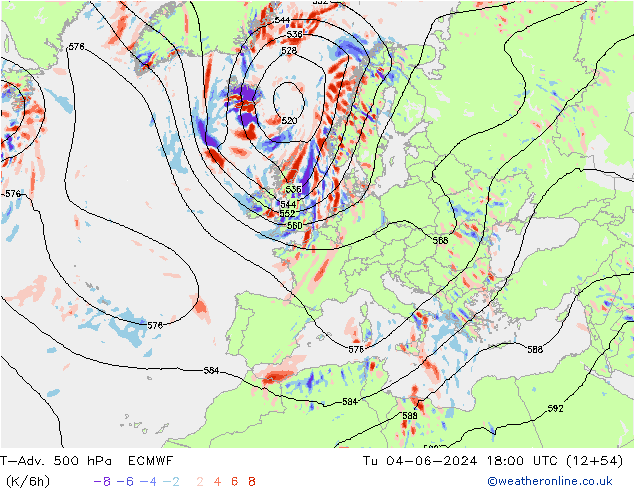 T-Adv. 500 гПа ECMWF вт 04.06.2024 18 UTC