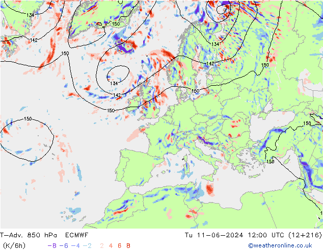 T-Adv. 850 hPa ECMWF mar 11.06.2024 12 UTC