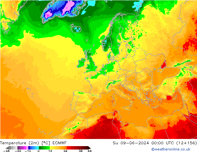 Temperatura (2m) ECMWF Dom 09.06.2024 00 UTC