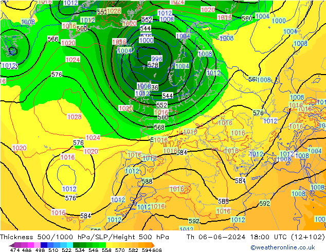 Thck 500-1000hPa ECMWF Th 06.06.2024 18 UTC