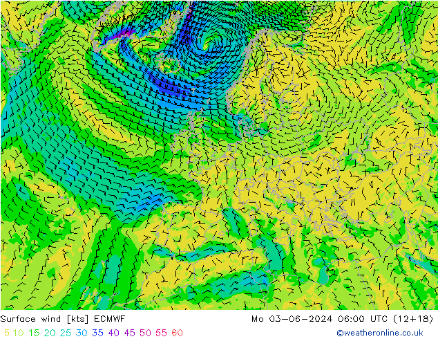 Rüzgar 10 m ECMWF Pzt 03.06.2024 06 UTC