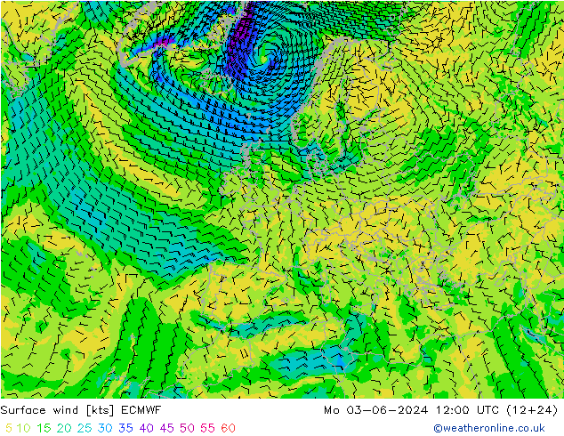 Surface wind ECMWF Po 03.06.2024 12 UTC
