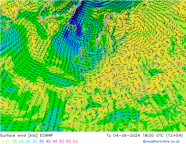 Bodenwind ECMWF Di 04.06.2024 18 UTC