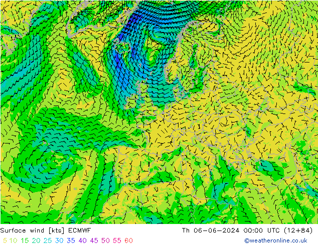 Surface wind ECMWF Th 06.06.2024 00 UTC