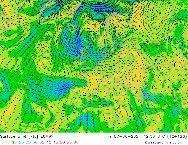 Vent 10 m ECMWF ven 07.06.2024 12 UTC