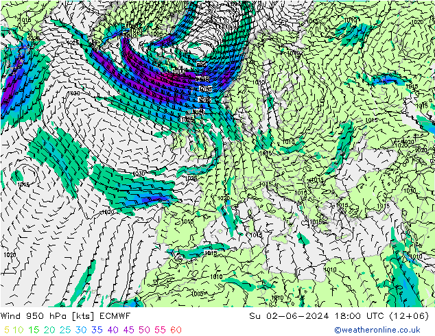 Wind 950 hPa ECMWF Su 02.06.2024 18 UTC