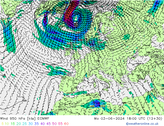 Wind 950 hPa ECMWF ma 03.06.2024 18 UTC