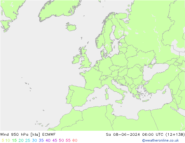 Wind 950 hPa ECMWF za 08.06.2024 06 UTC