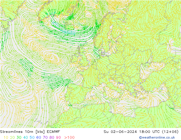 Linea di flusso 10m ECMWF dom 02.06.2024 18 UTC