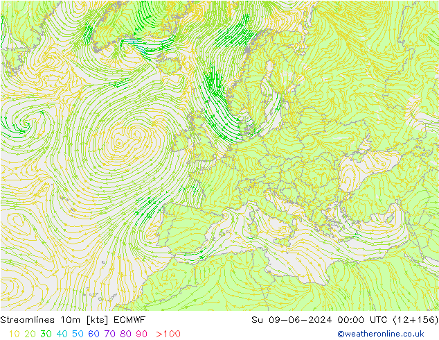 Linea di flusso 10m ECMWF dom 09.06.2024 00 UTC