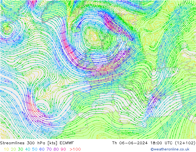 Rüzgar 300 hPa ECMWF Per 06.06.2024 18 UTC