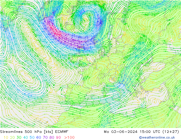 Rüzgar 500 hPa ECMWF Pzt 03.06.2024 15 UTC