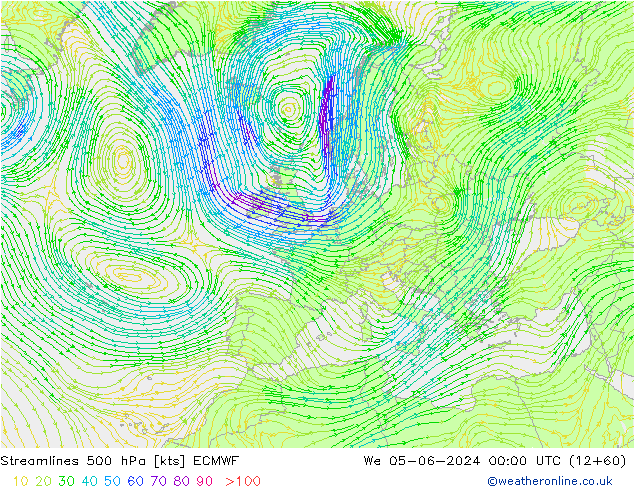 ветер 500 гПа ECMWF ср 05.06.2024 00 UTC