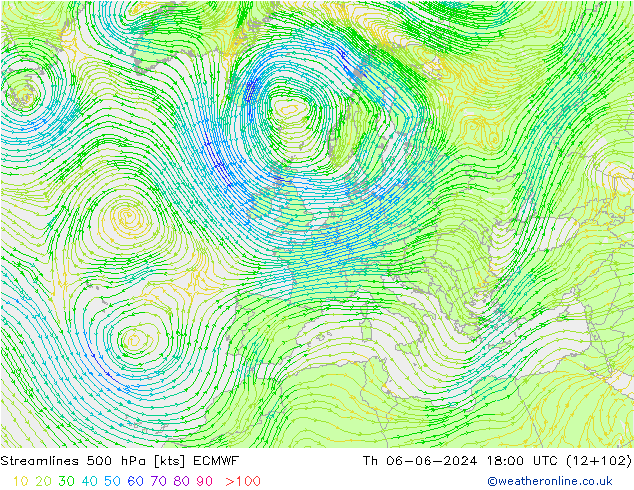 Streamlines 500 hPa ECMWF Th 06.06.2024 18 UTC