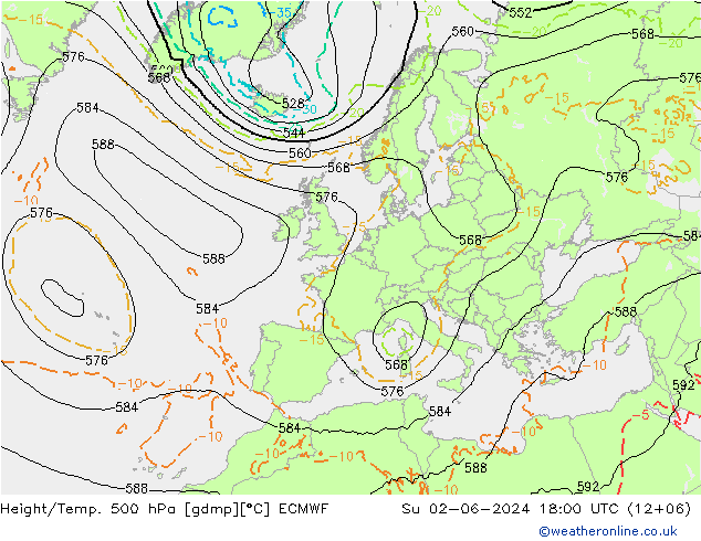 Z500/Rain (+SLP)/Z850 ECMWF dom 02.06.2024 18 UTC