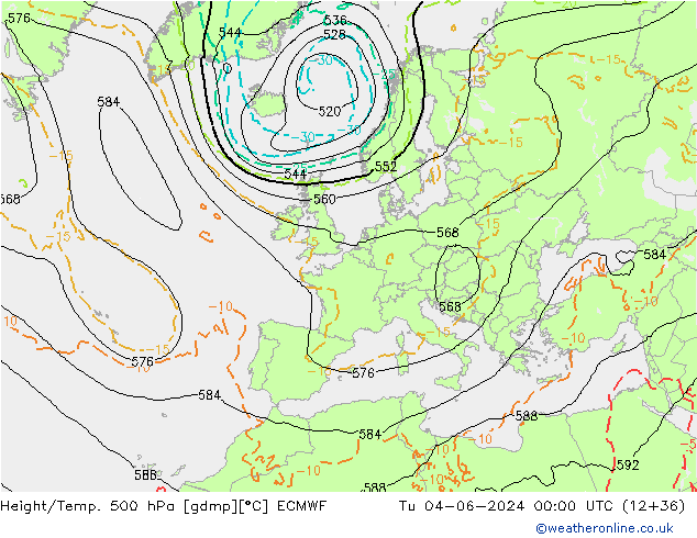 Z500/Rain (+SLP)/Z850 ECMWF mar 04.06.2024 00 UTC