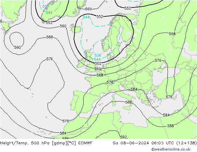 Z500/Yağmur (+YB)/Z850 ECMWF Cts 08.06.2024 06 UTC