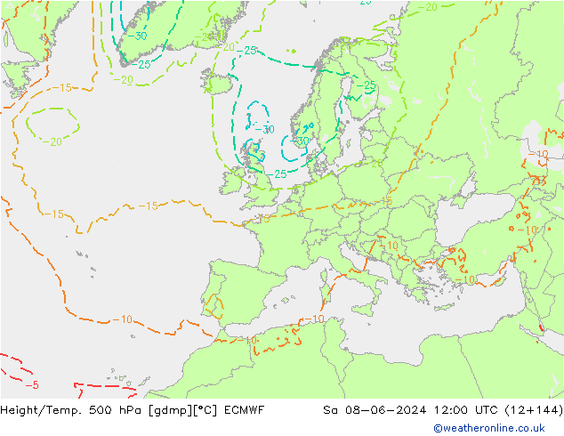 Height/Temp. 500 hPa ECMWF Sa 08.06.2024 12 UTC
