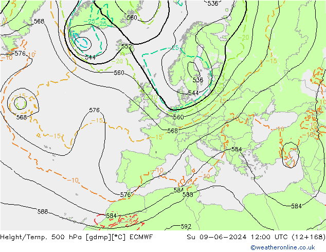 Z500/Rain (+SLP)/Z850 ECMWF Ne 09.06.2024 12 UTC