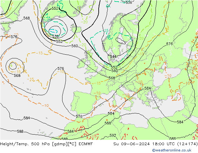 Z500/Rain (+SLP)/Z850 ECMWF So 09.06.2024 18 UTC