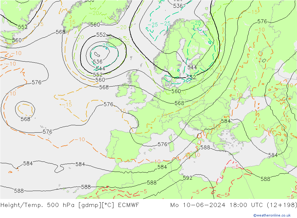 Z500/Rain (+SLP)/Z850 ECMWF Mo 10.06.2024 18 UTC